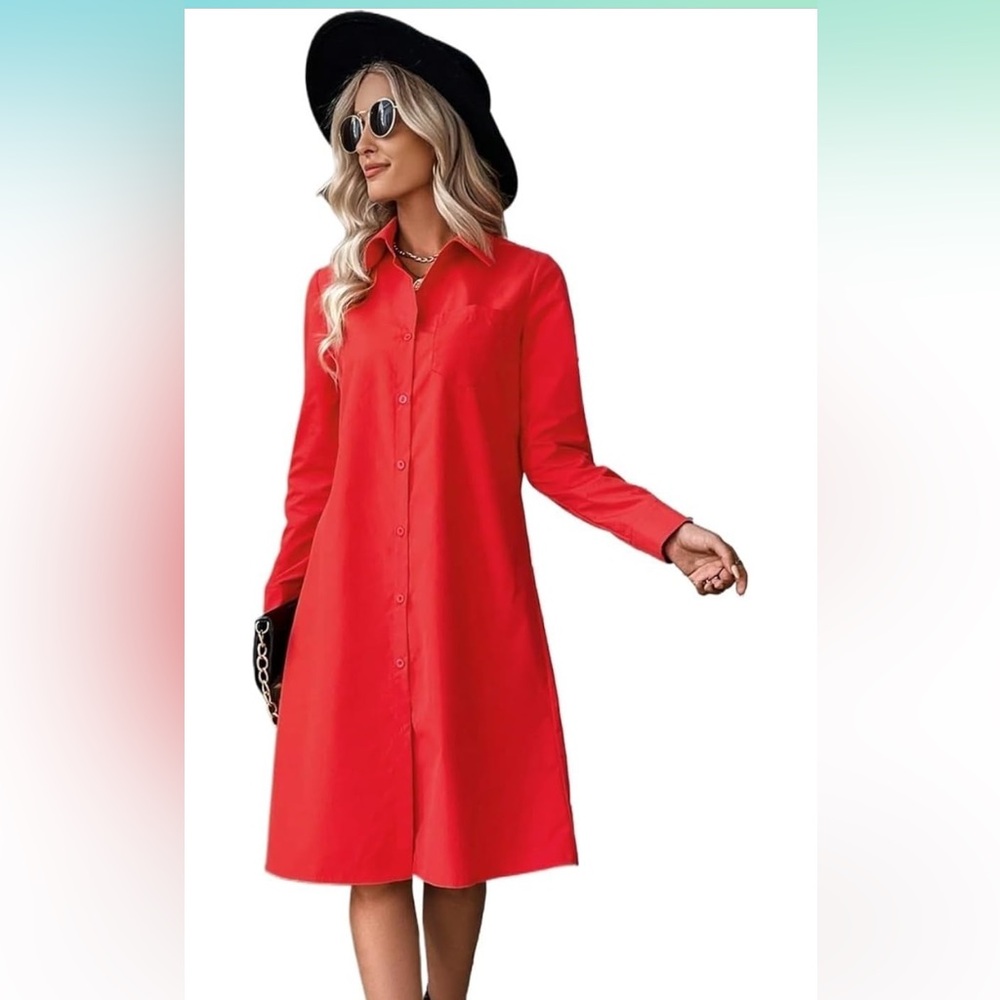 Red button collar midi Shirt Dress 3 for $20